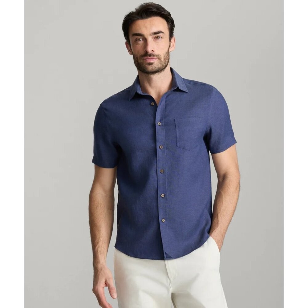 Untuckit Mens Cameron Navy size XX-Large Linen Short Sleeve button up shirt
